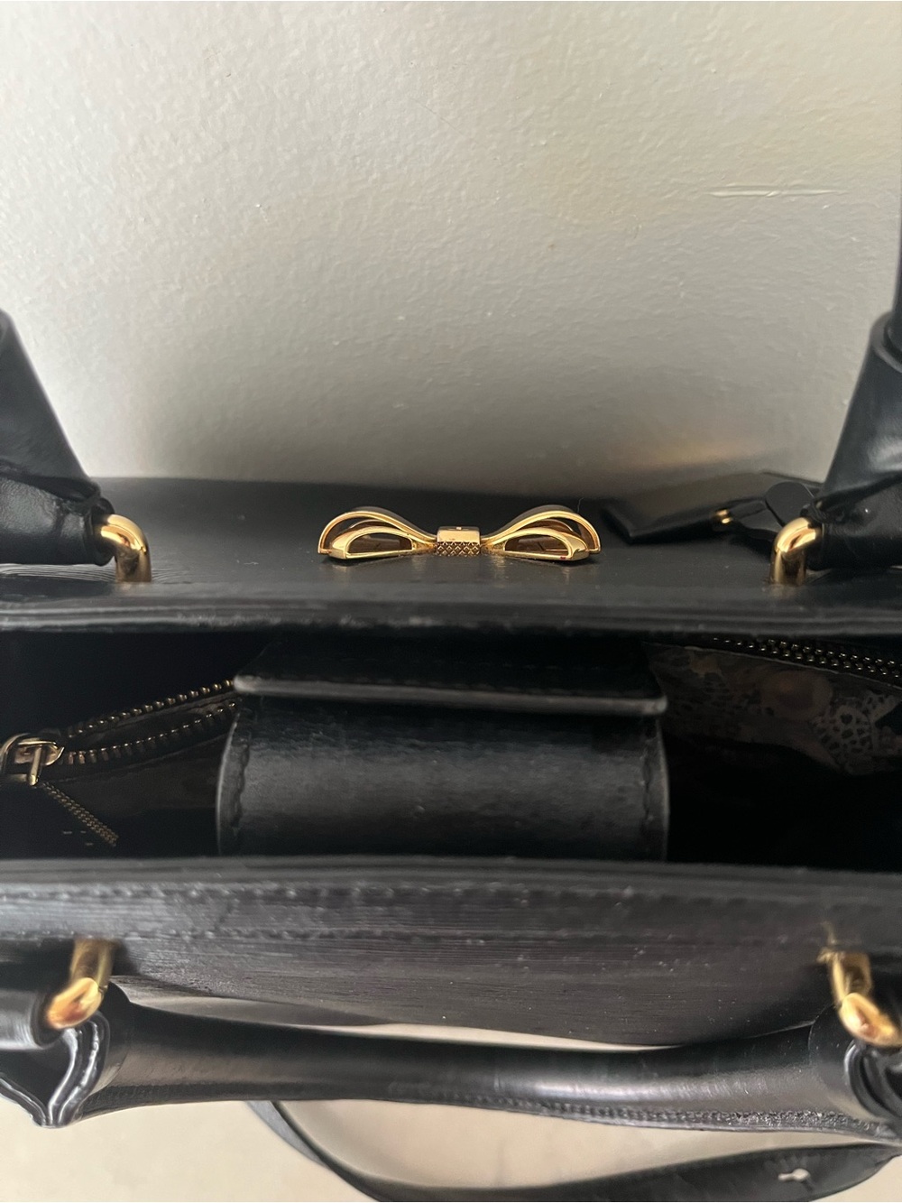 Ted Baker Black Leather Tote Satchel Handles Crossbody - Picture 6 of 9